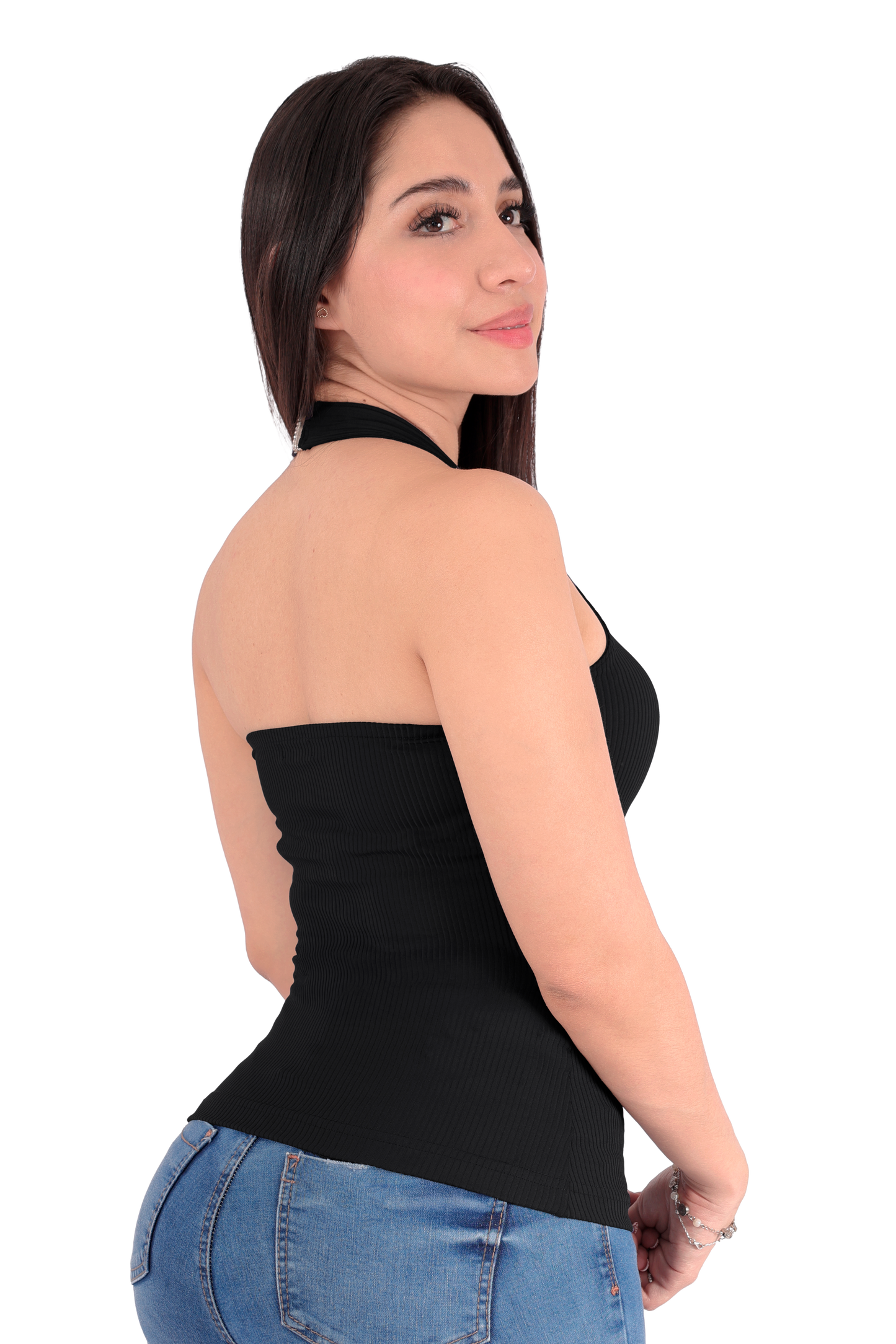 Blusa Halter Rib - Negro