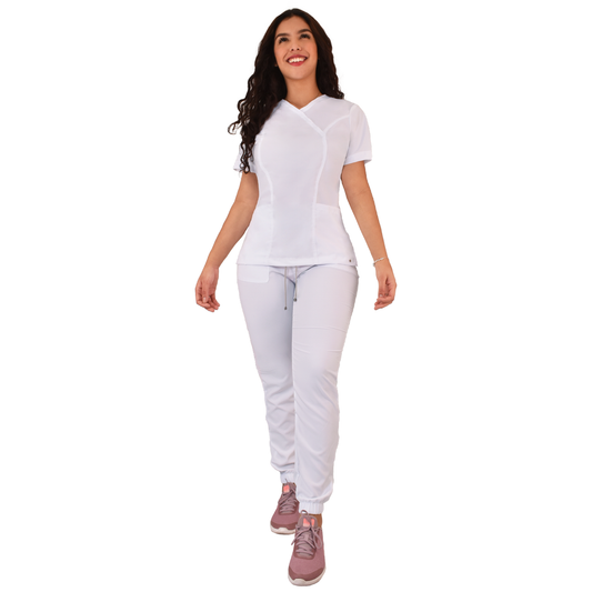 CONJUNTO QUIRURGICO ANTIFLUIDOS COLOR BLANCO MUJER