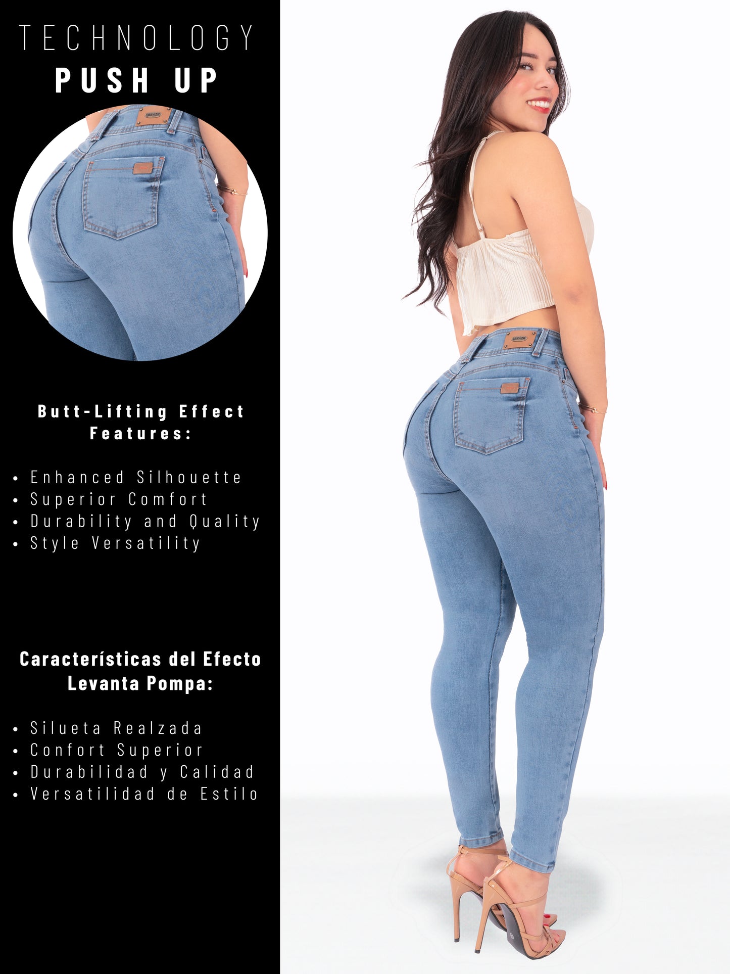 Jeans Colombianos de Talle Alto con Efecto Levanta Cola