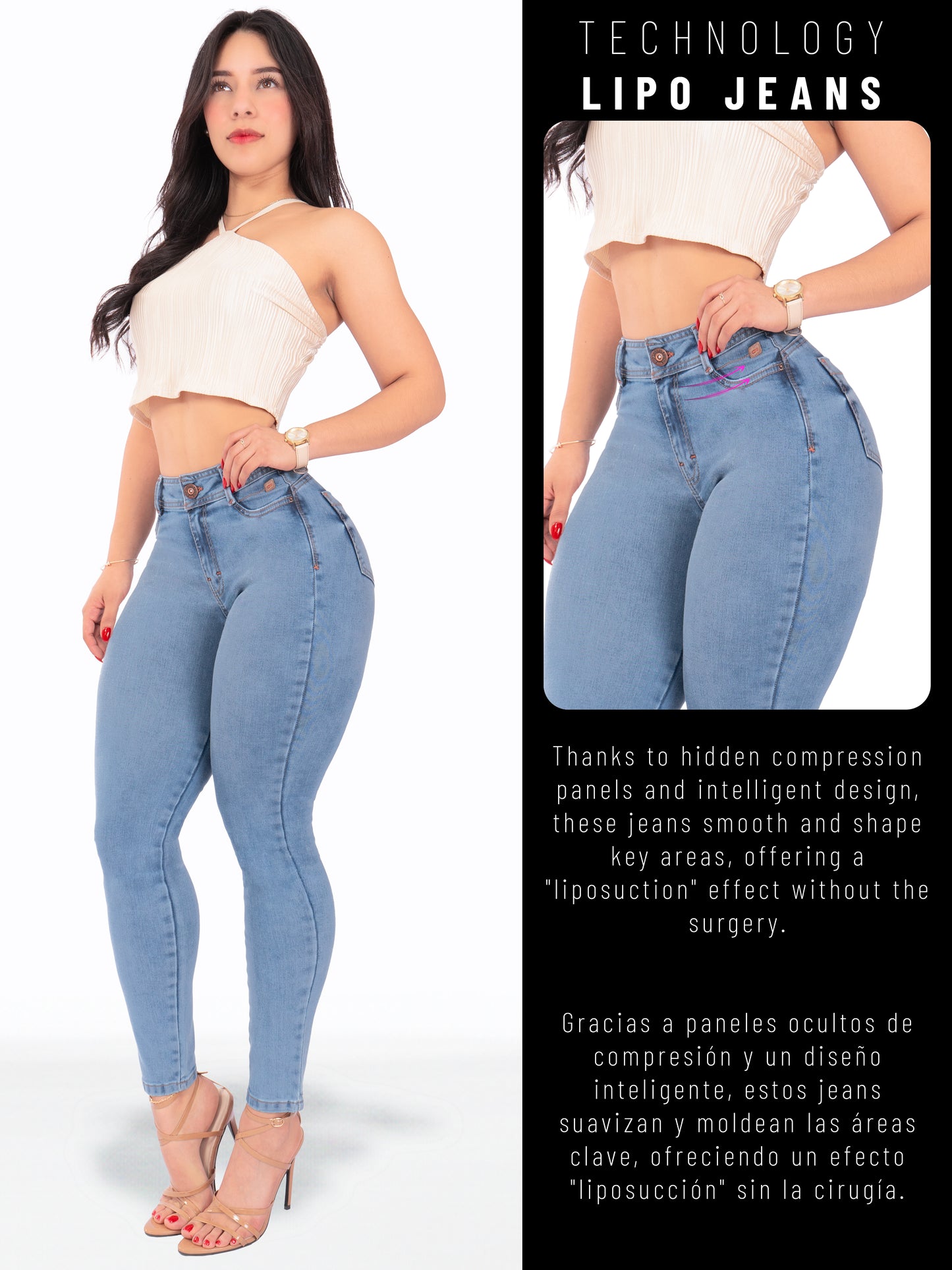 Jeans Colombianos de Talle Alto con Efecto Levanta Cola