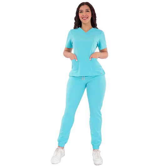 CONJUNTO QUIRURGICO ANTIFLUIDOS COLOR AQUA MUJER