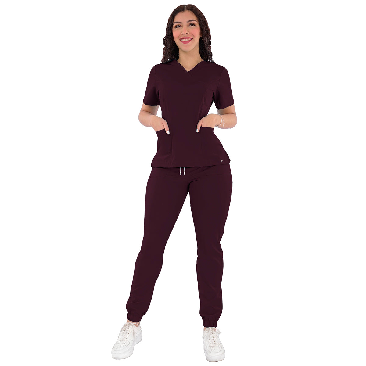 CONJUNTO QUIRURGICO ANTIFLUIDOS COLOR VINO MUJER