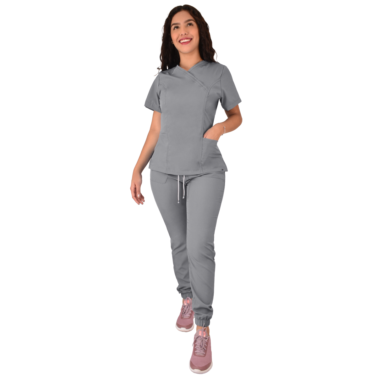 CONJUNTO QUIRURGICO ANTIFLUIDOS COLOR GRIS MUJER