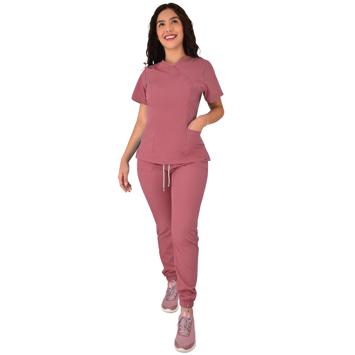 CONJUNTO QUIRURGICO ANTIFLUIDOS COLOR PALO DE ROSA MUJER