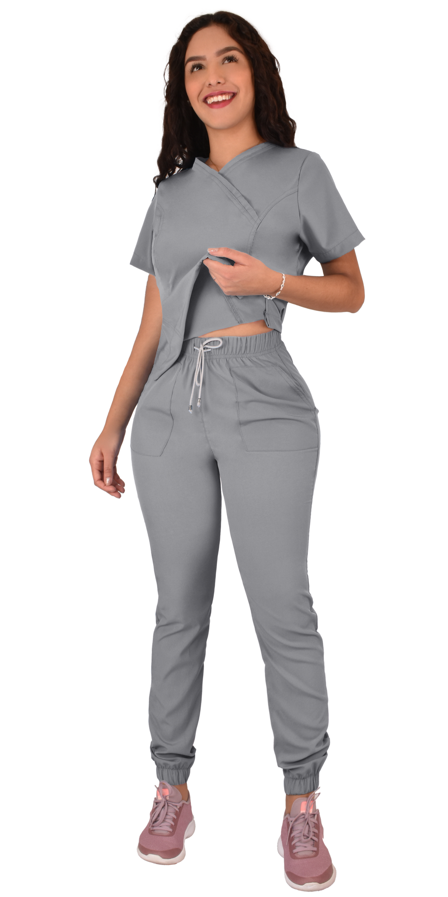 CONJUNTO QUIRURGICO ANTIFLUIDOS COLOR GRIS MUJER