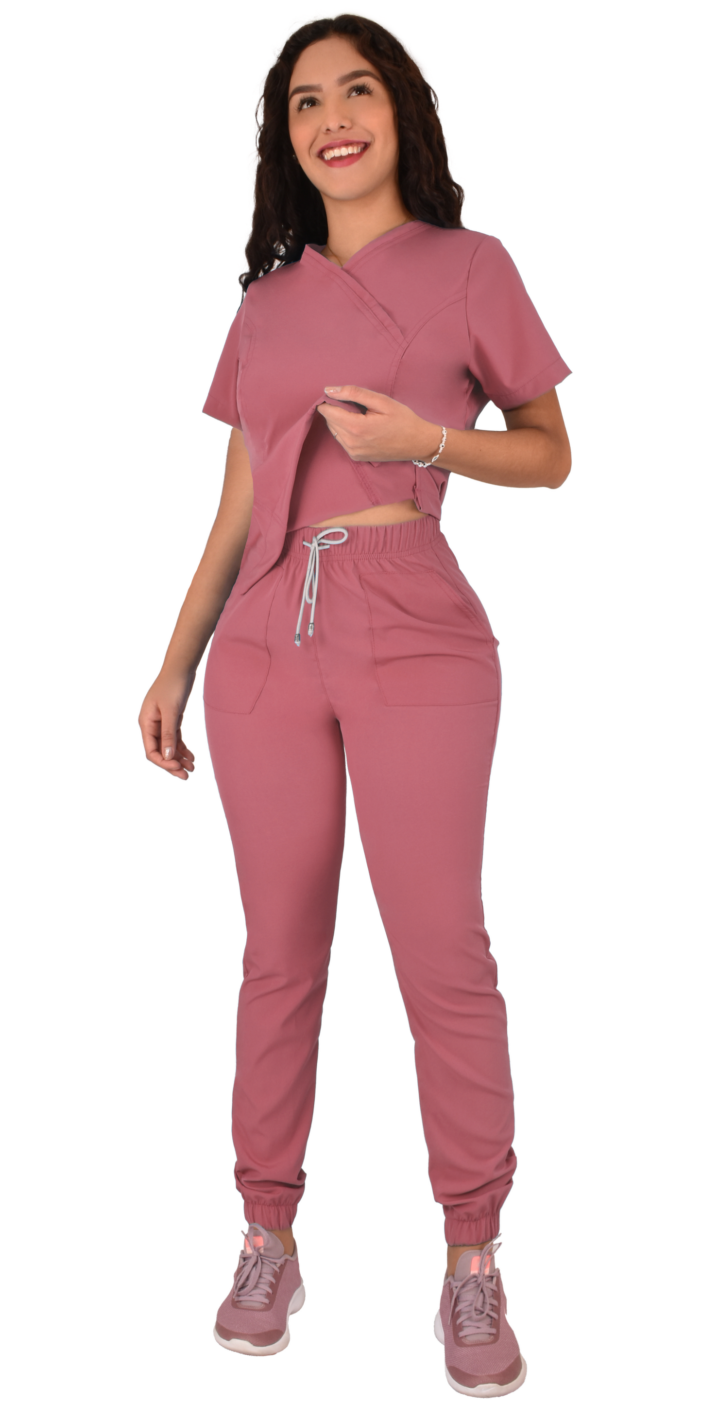 CONJUNTO QUIRURGICO ANTIFLUIDOS COLOR PALO DE ROSA MUJER