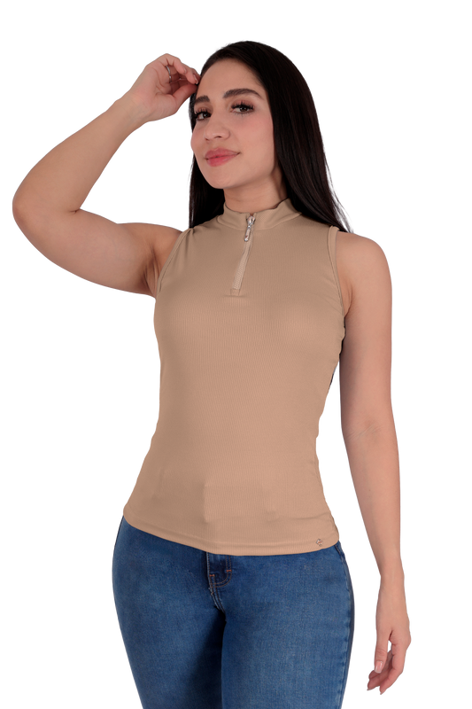 Blusa con Cierre - Beige