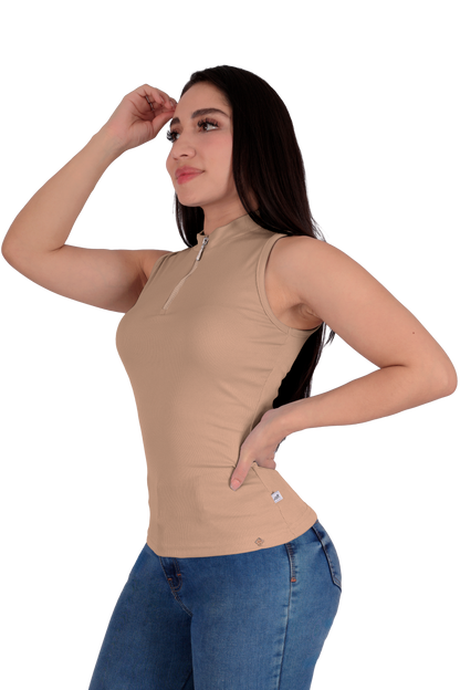 Blusa con Cierre - Beige