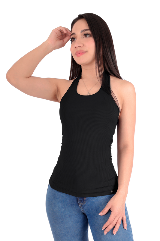 Blusa Halter Rib - Negro