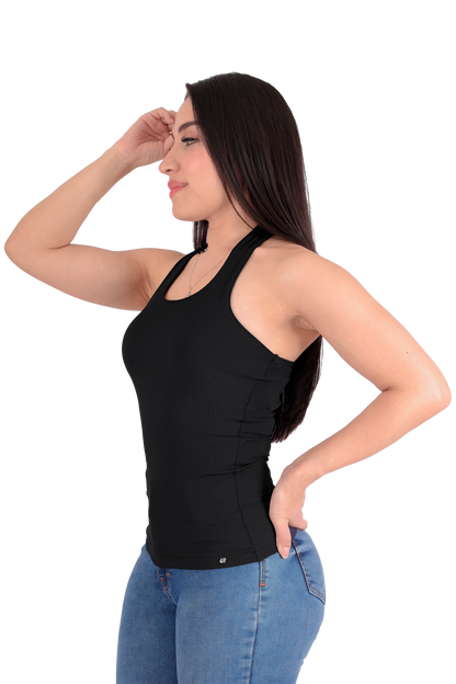 Blusa Halter Rib - Negro